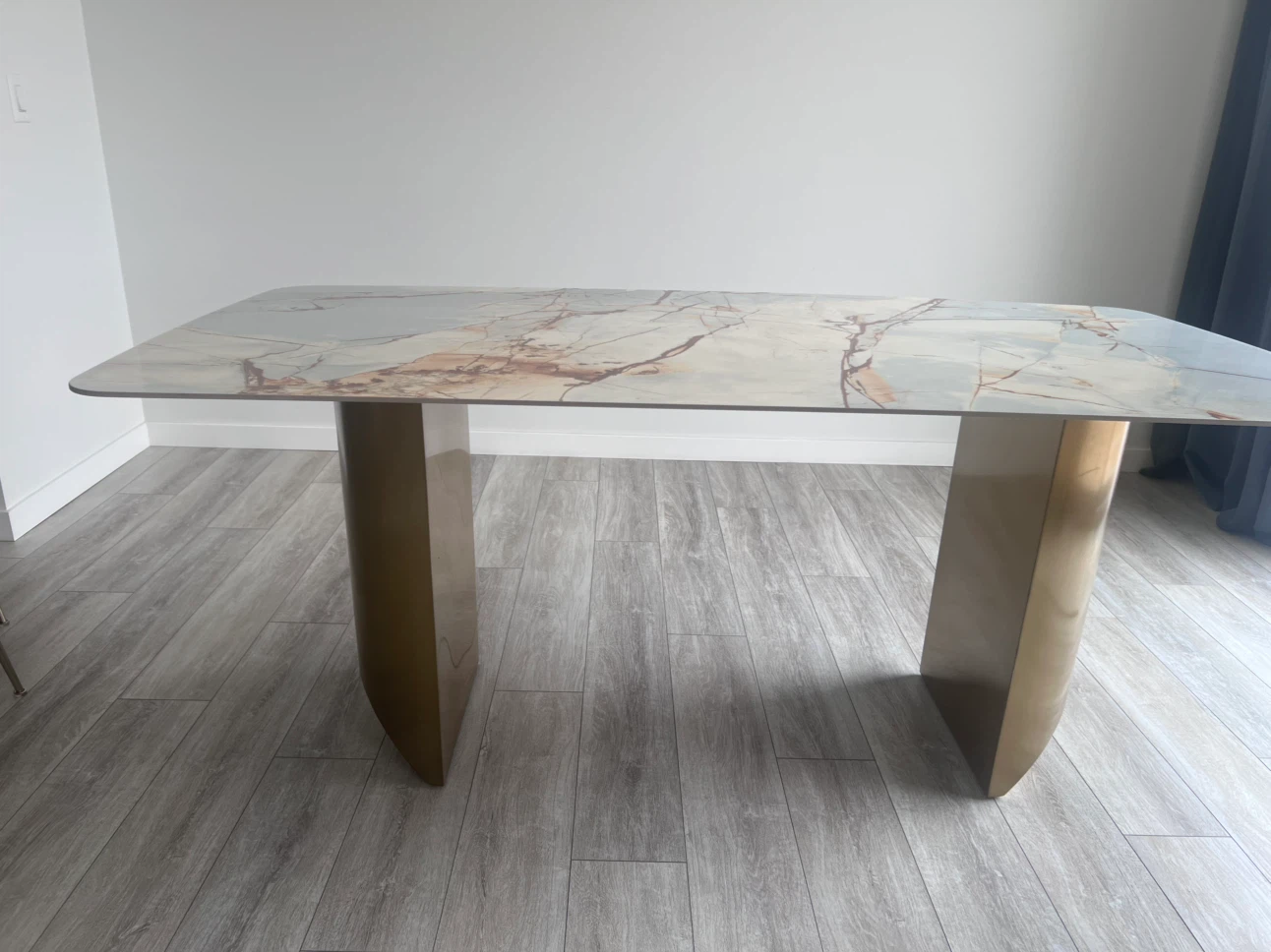 Orren Ellis Stone Dining Table with Gold Base