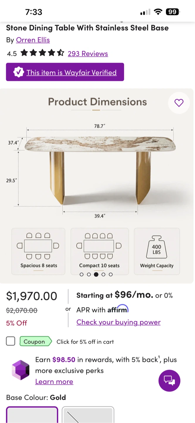 Orren Ellis Stone Dining Table with Gold Base - photo 5
