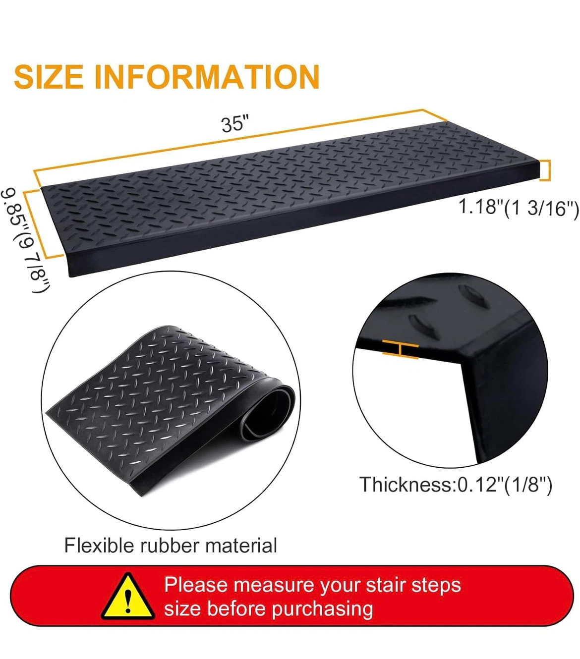 Spurtar Rubber Stair Treads 35" x 9.85", 6 pack - photo 2