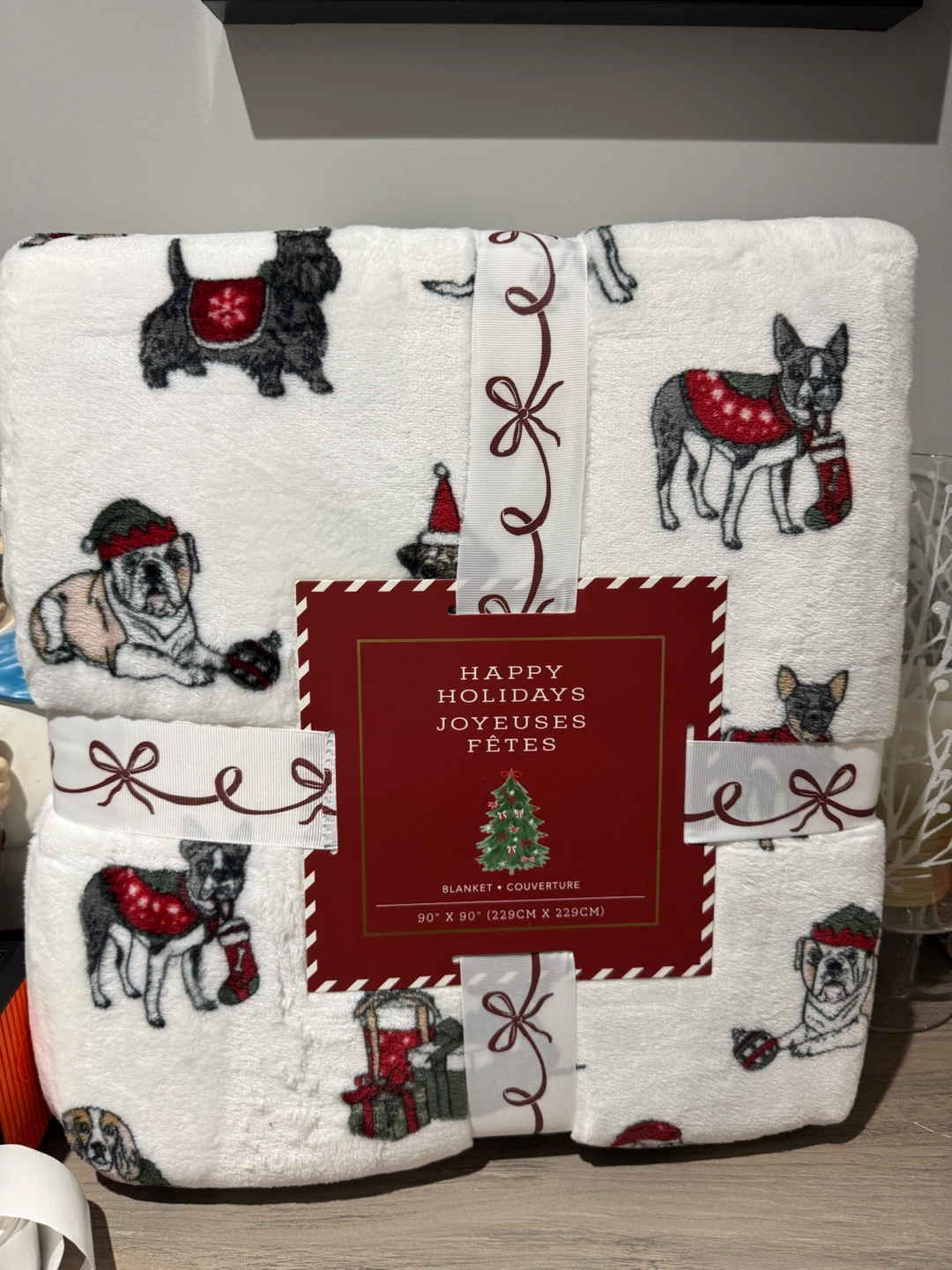 Happy Holidays Dog Print Blanket