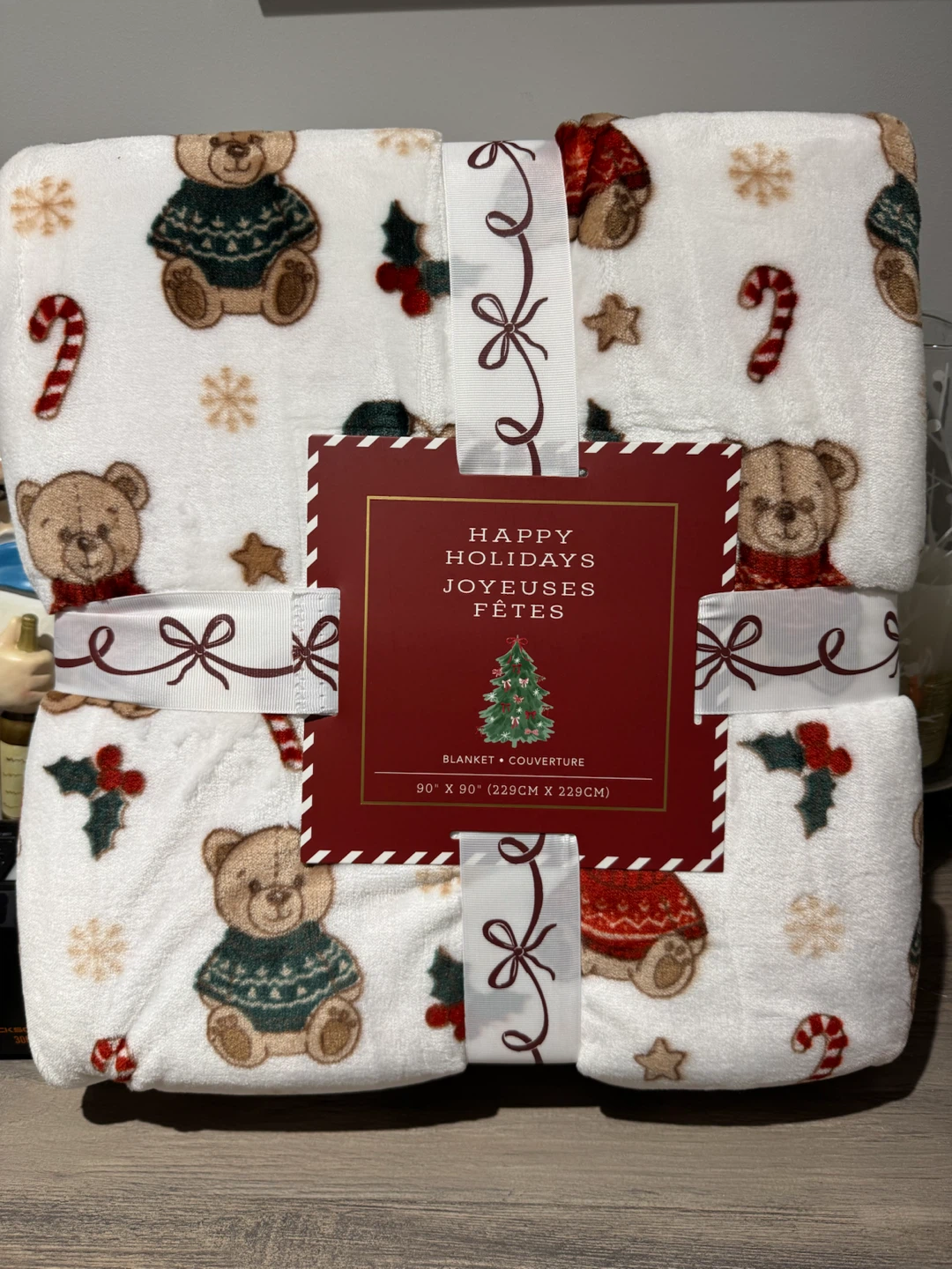 Happy Holidays Teddy Bear Print Blanket