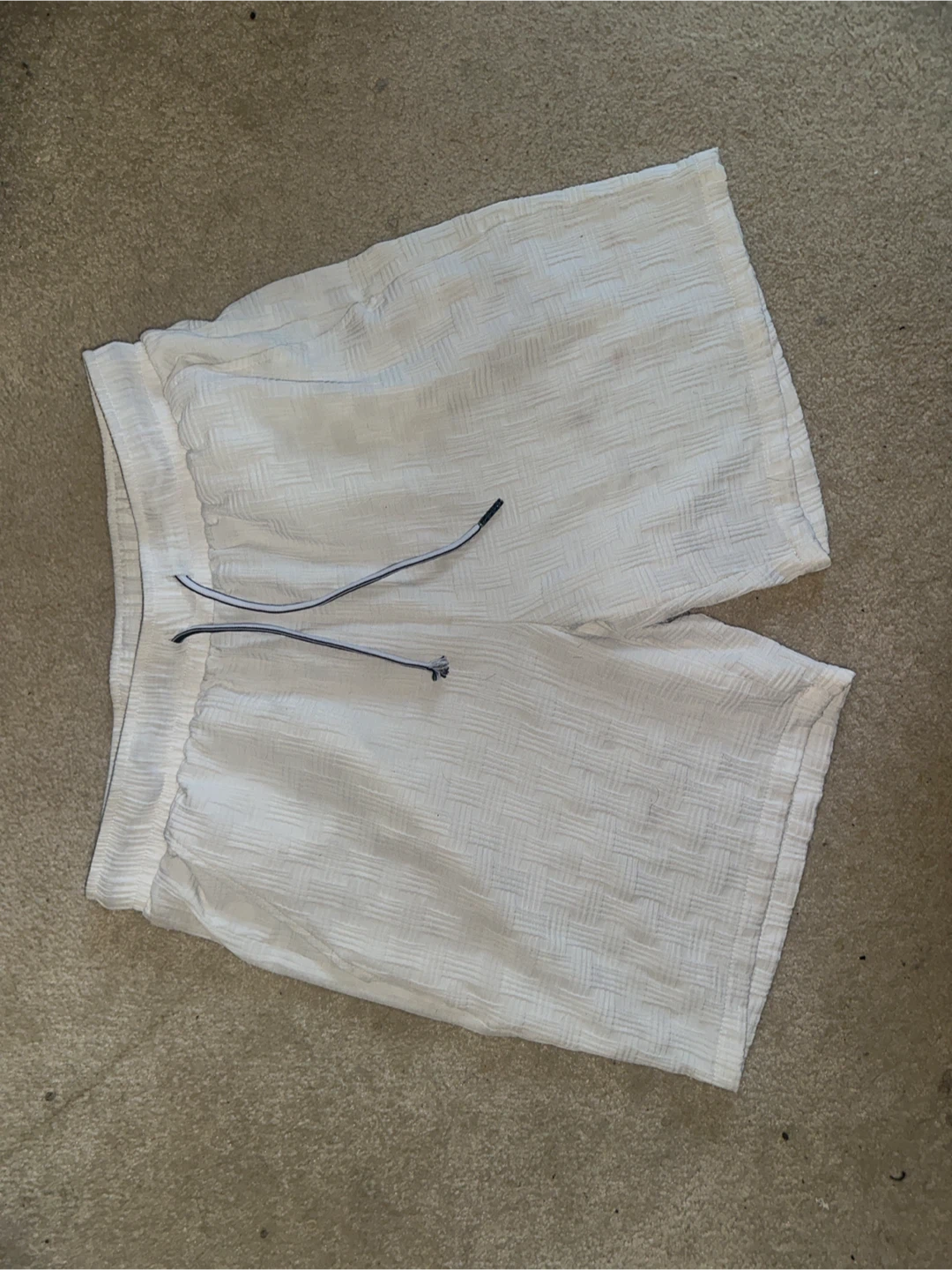 White Textured Drawstring Shorts
