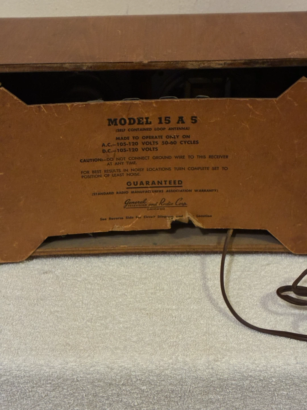 Vintage General Television Model 15 A 5 Radio - photo 4