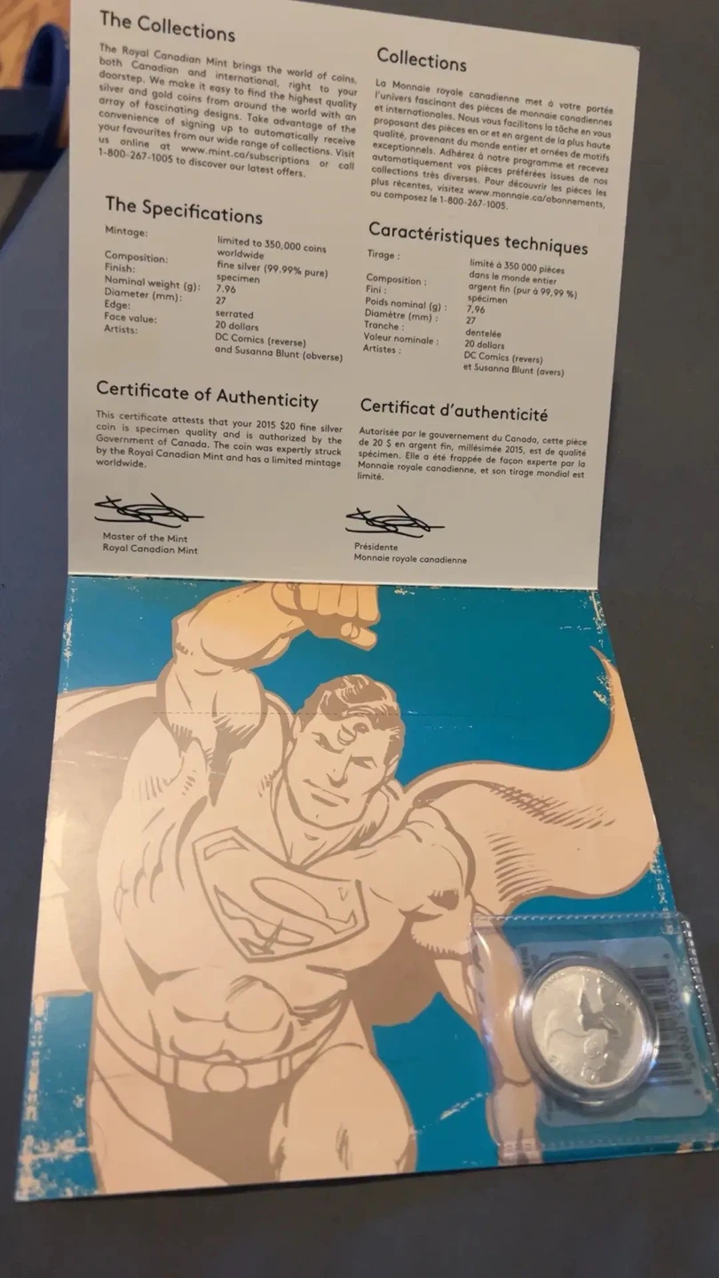 2015 Royal Canadian Mint Superman Silver Coin