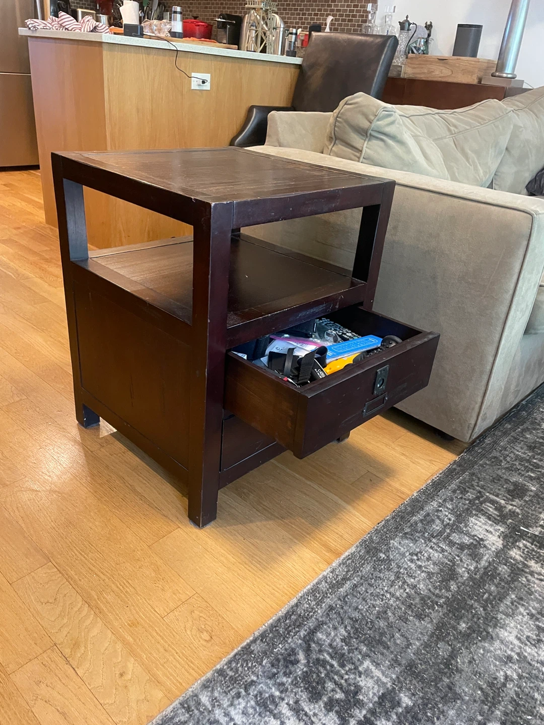 Pair Dark Wood End Table with Drawers - photo 2