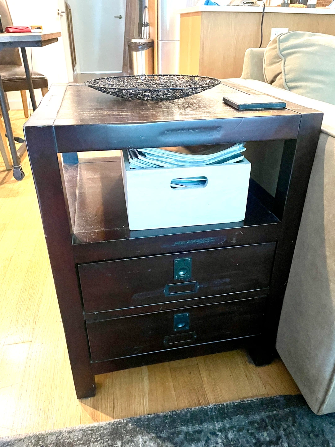 Pair Dark Wood End Table with Drawers - photo 4