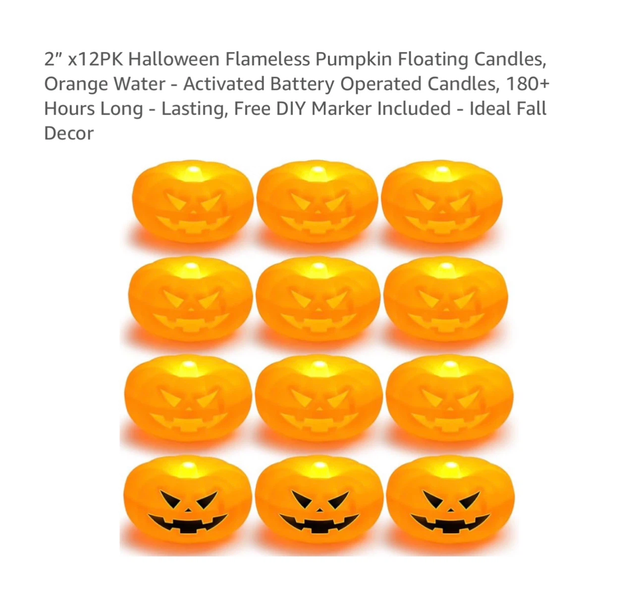 Brand new 2” x12PK Halloween Flameless Pumpkin Floating Candles