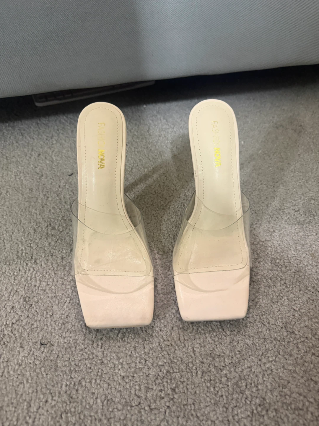 Clear square toe heels