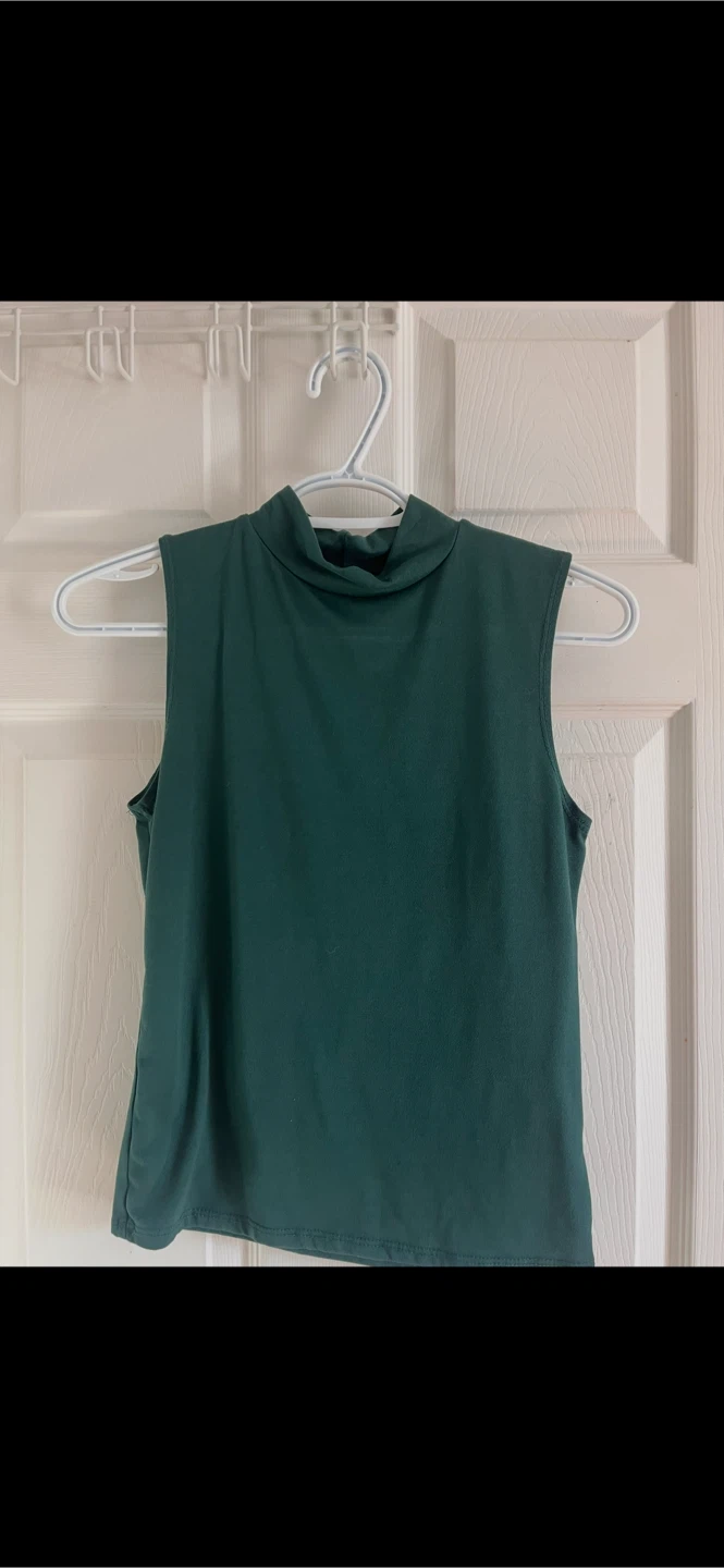 Dark Green Mock Neck Sleeveless Top