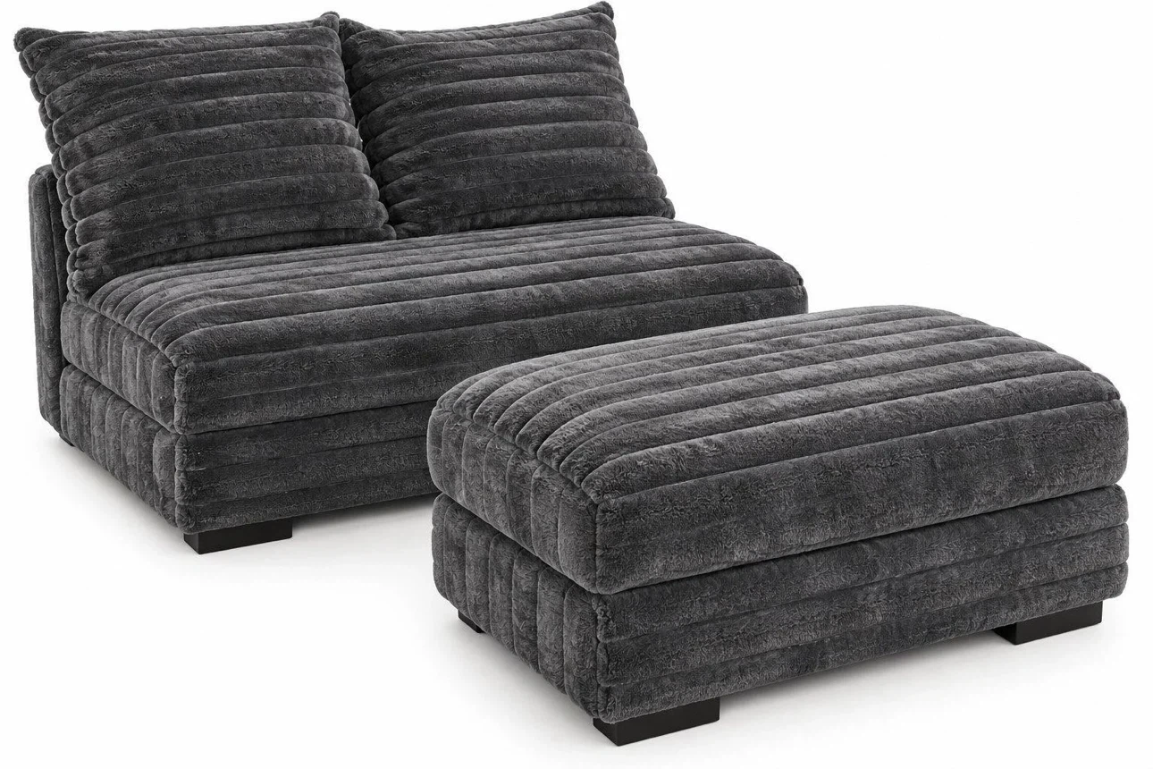 Dark Grey Corduroy Modular Sofa and Ottoman