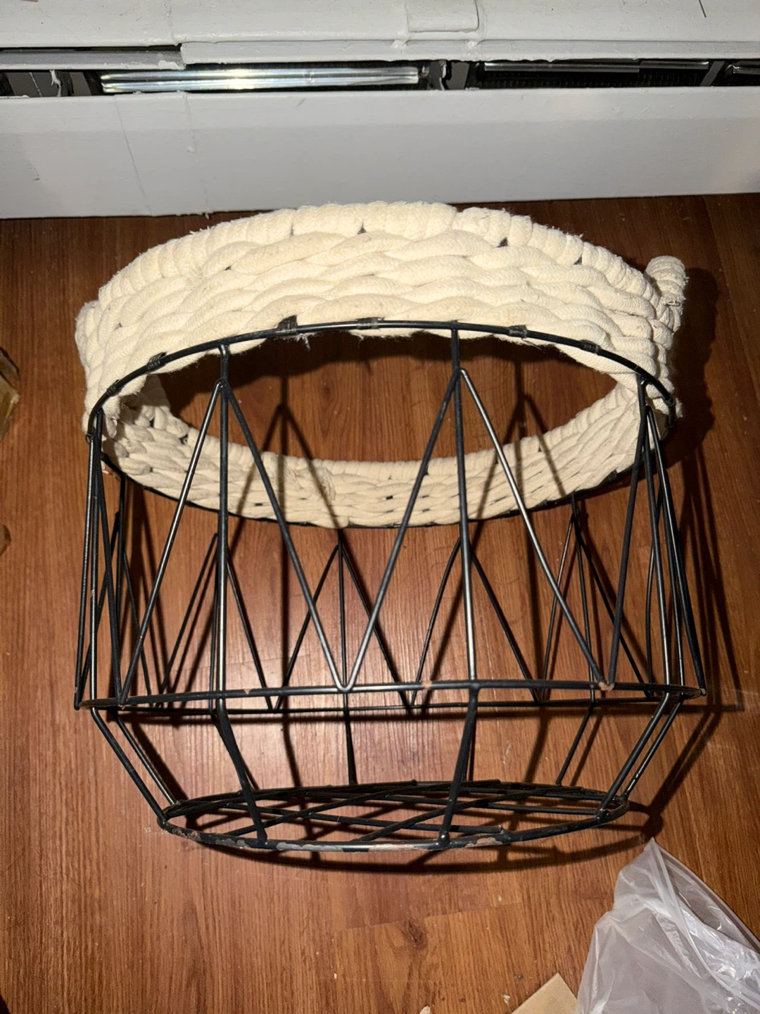 Black Metal and Rope Storage Basket