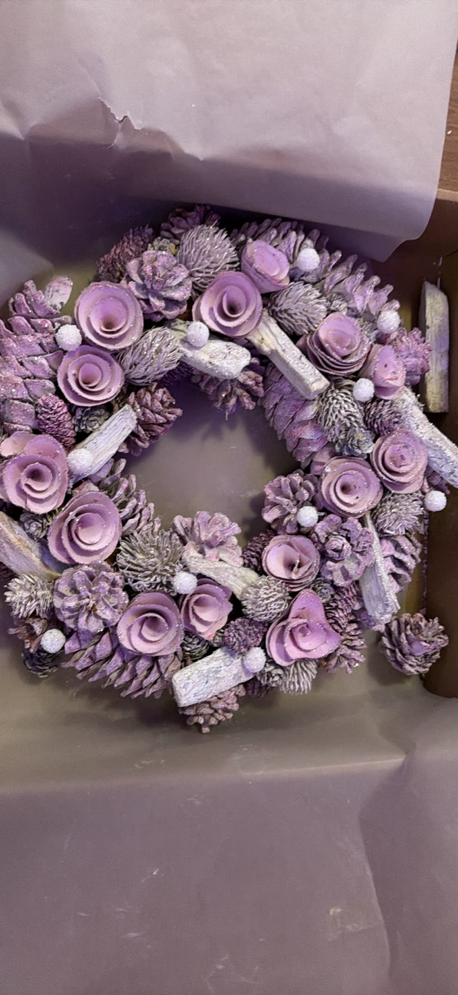 Lavender Pinecone and Rose Decorative Wreath