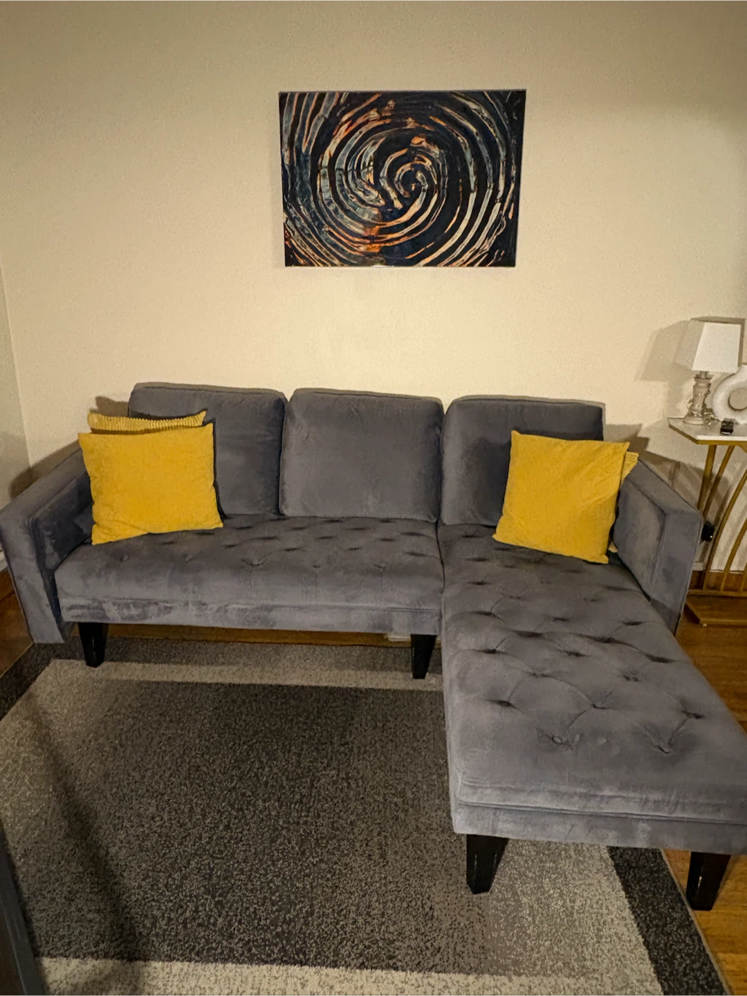 Grey Velvet Sectional Sofa with Chaise - photo 2