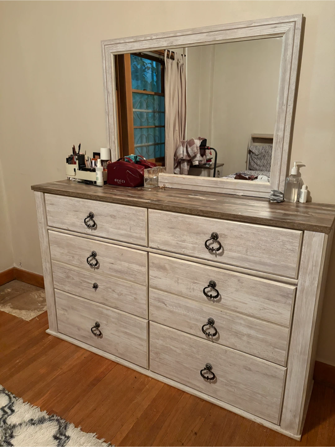 Rustic White Dresser and Matching Nightstand Set