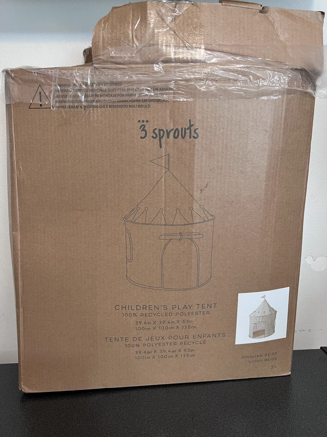 3 Sprouts Children’s Play Tent – Gingham Beige –New in Box