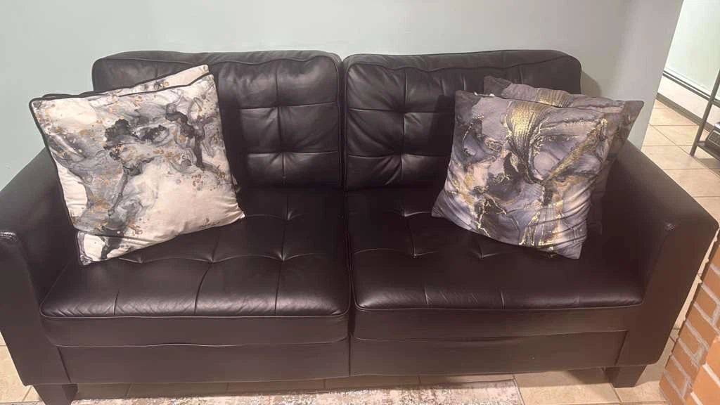 Black Leather Two-Seater Sofa