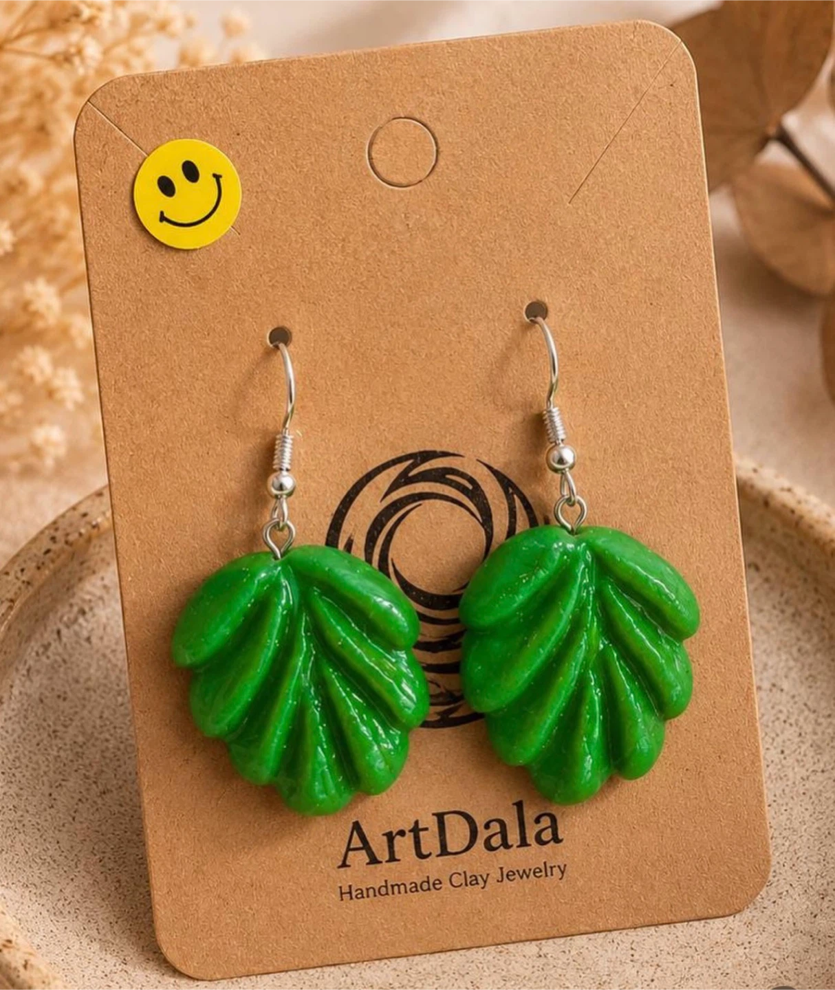 ArtDala Handmade Green Leaf Clay Earrings