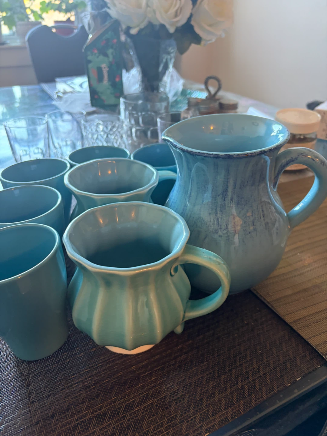 Blue Ceramic Pitcher and Mug Set - photo 2
