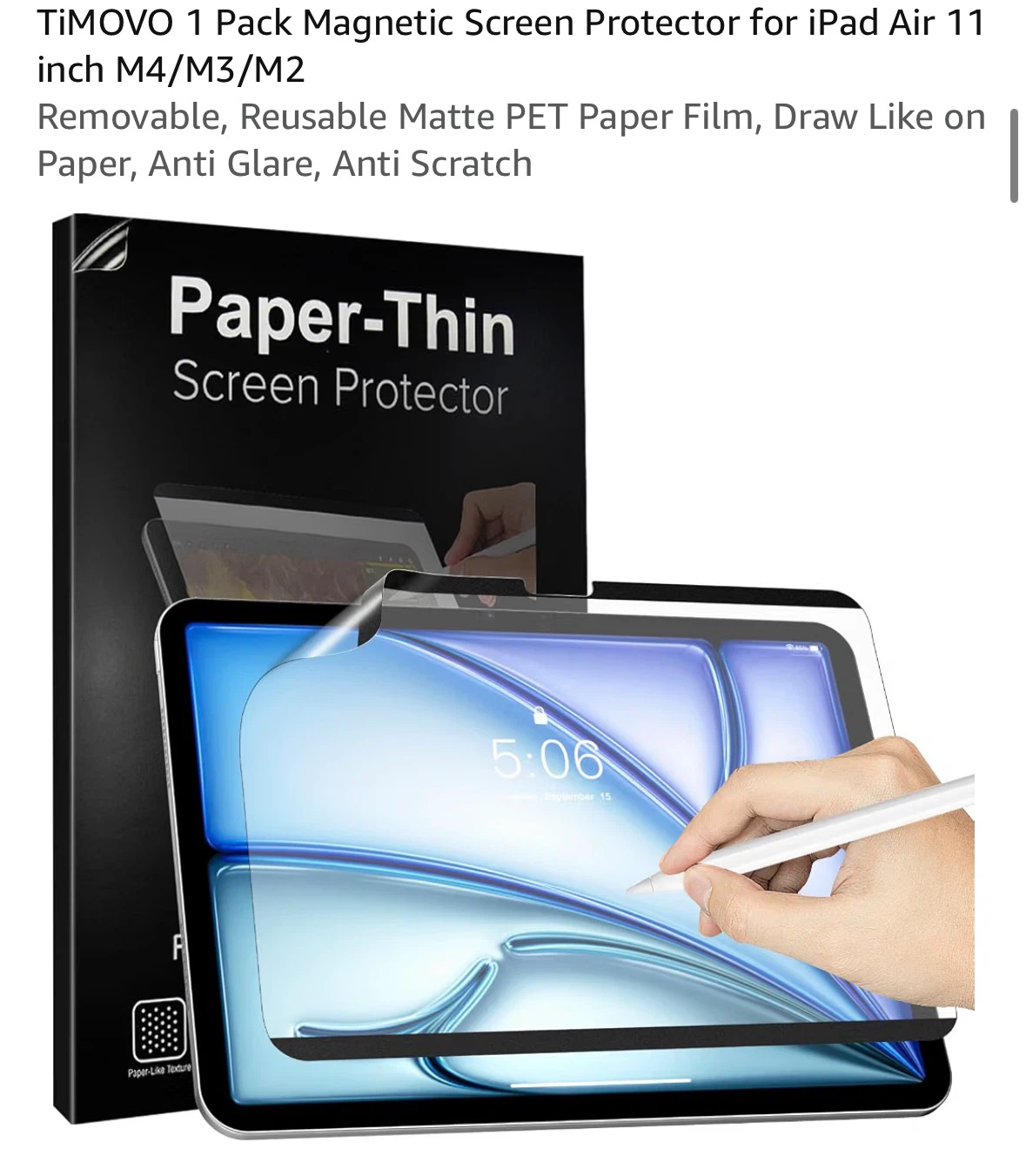 TiMOVO Magnetic Screen Protector for iPad Air 11 inch