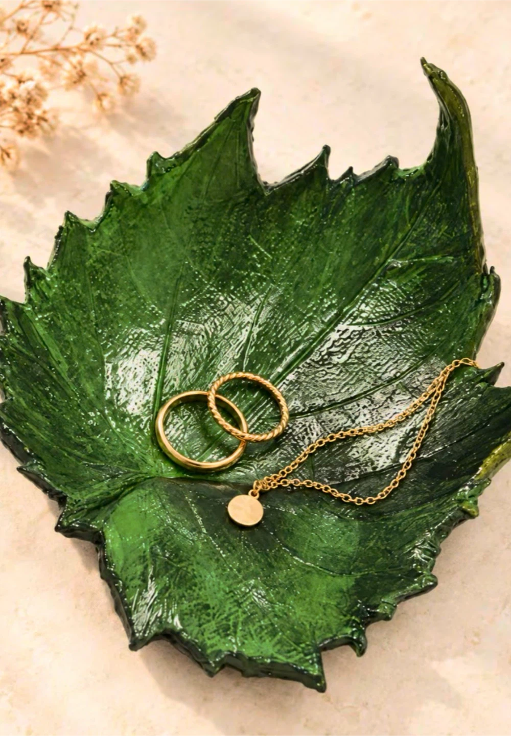 Green Leaf Decorative Jewelry Tray