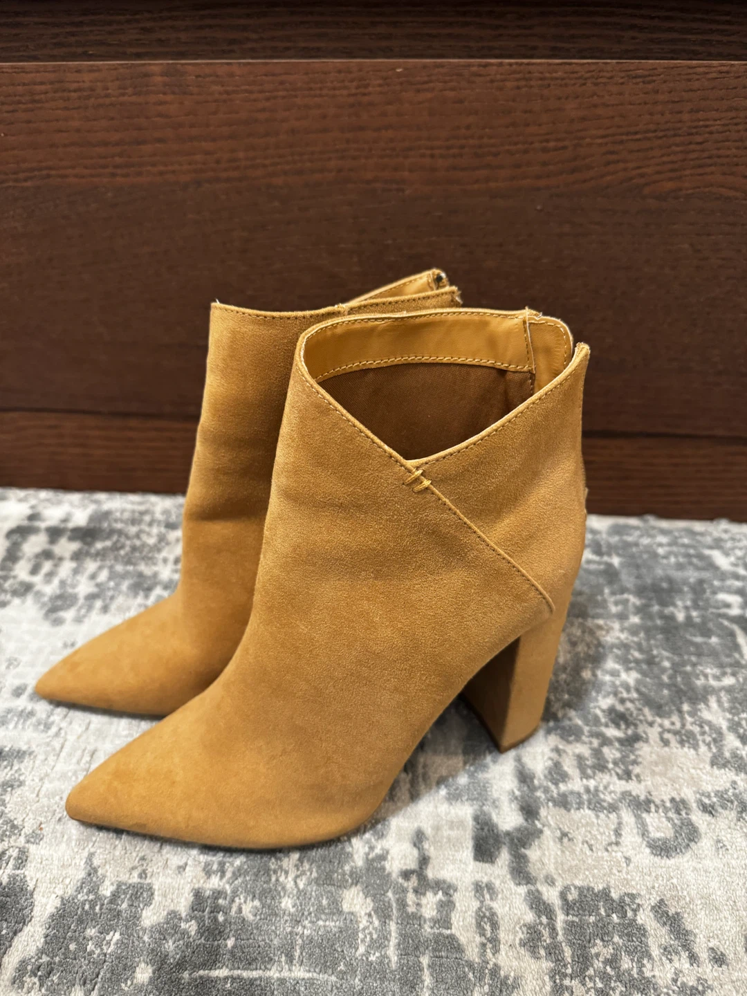 Pink Lily Tan Suede Block Heel Ankle Boots