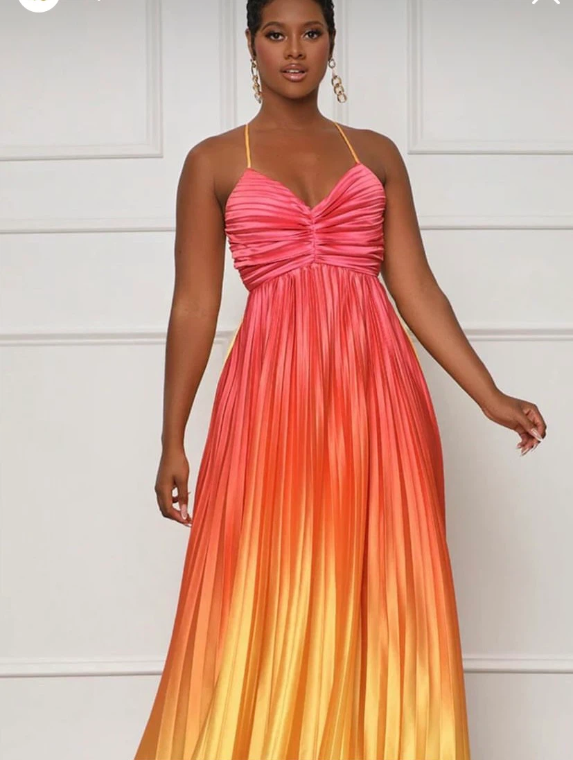 Ombre Pleated Maxi Dress