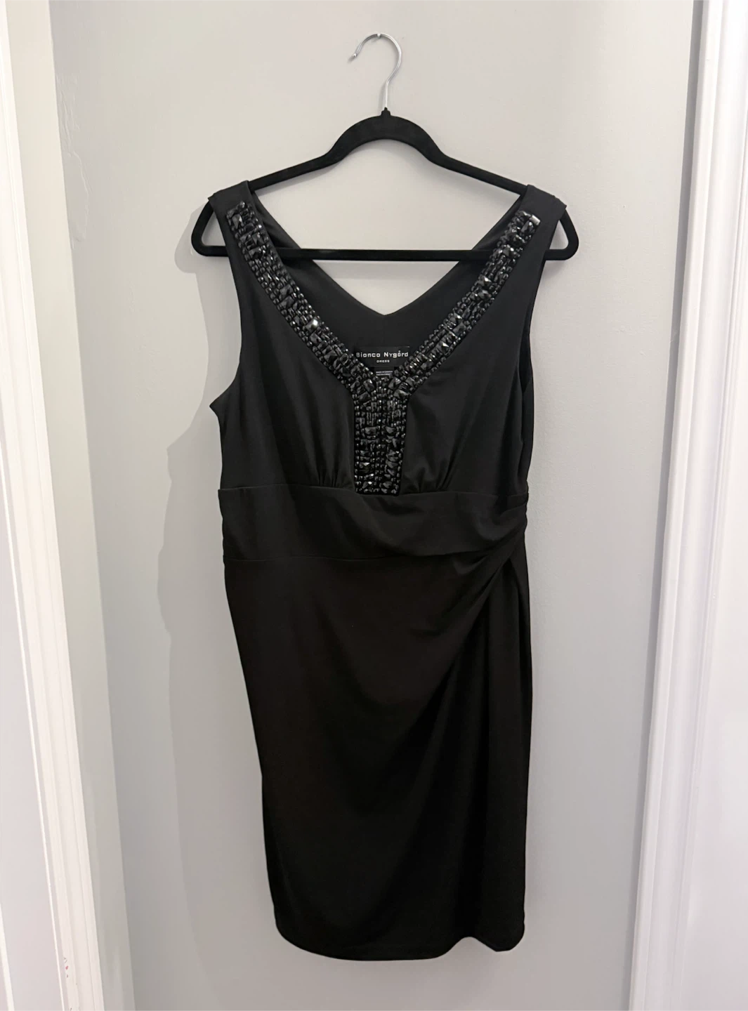 Bianco Nygård Black Cocktail Dress with Beaded Neckline - Size M