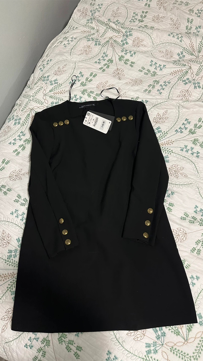 NWT Zara Woman Black Dress with Gold Buttons