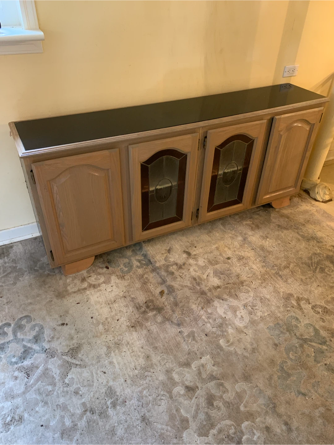 Oak Credenza with Glass Accent Doors