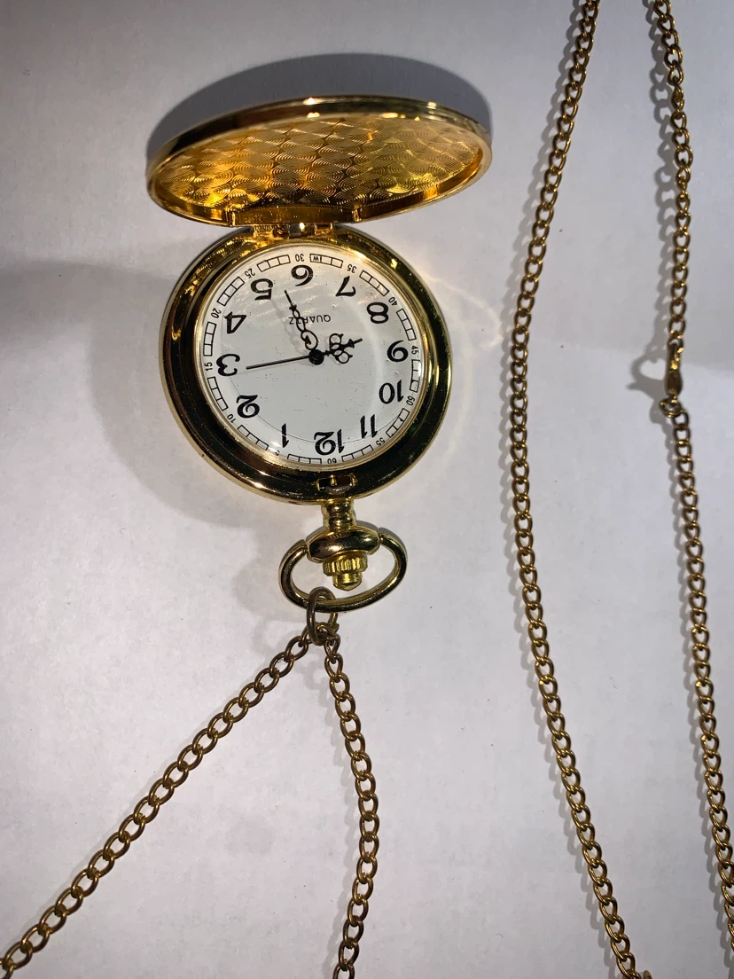 Gold Tone Quartz Pocket Watch with Chain