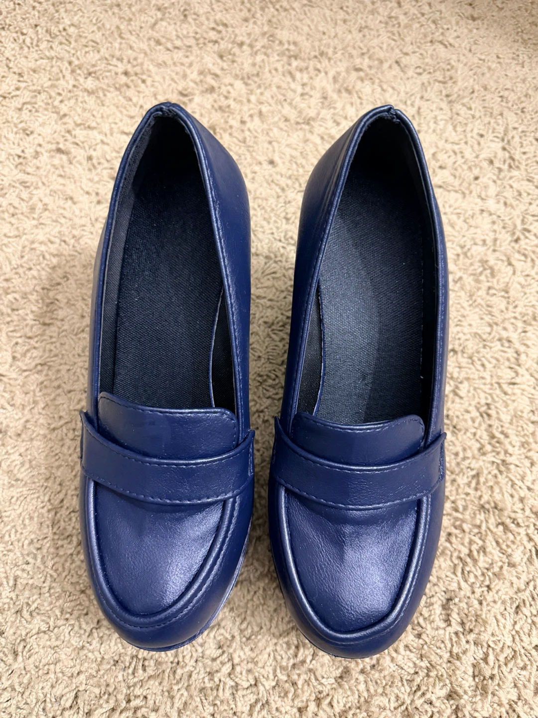 Navy Blue platform loafer heels