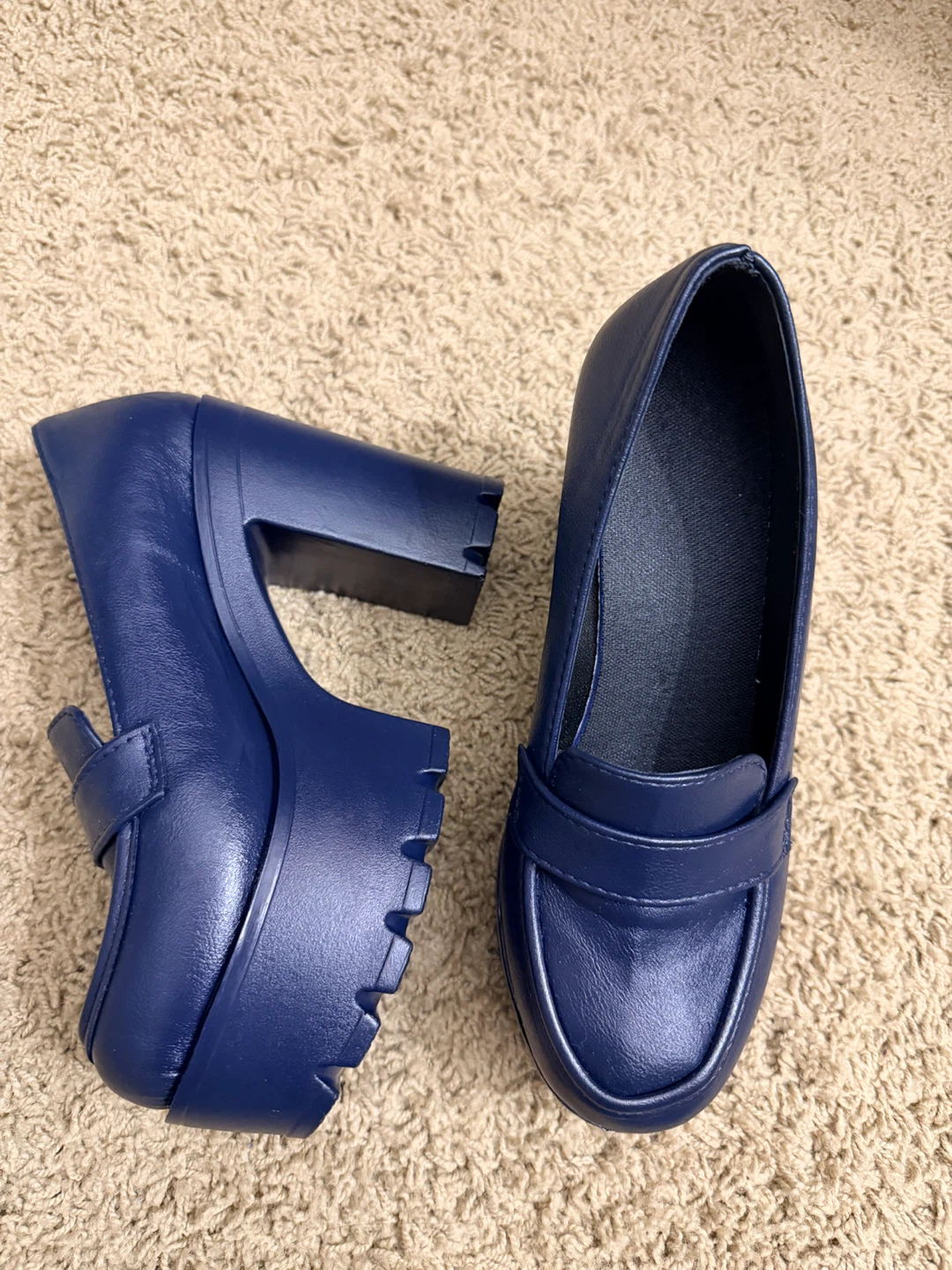 Navy Blue platform loafer heels - photo 2