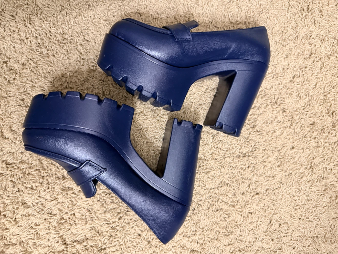 Navy Blue platform loafer heels - photo 3