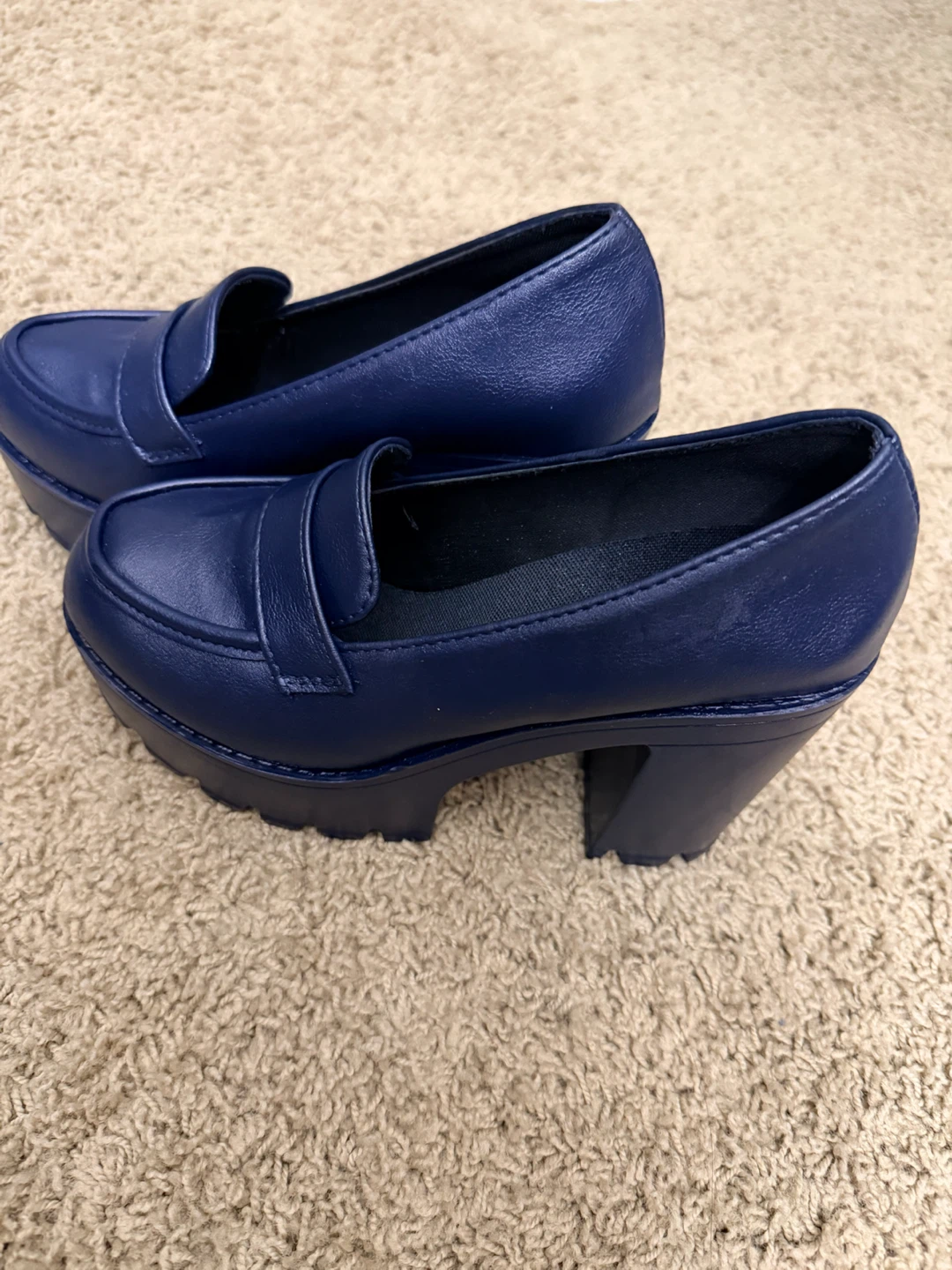Navy Blue platform loafer heels - photo 4