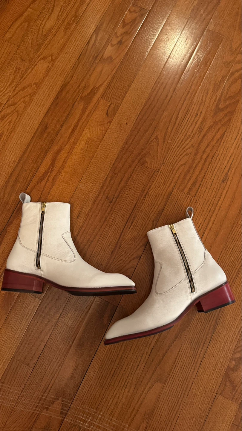 White Leather Ankle Boots with Cuban heel