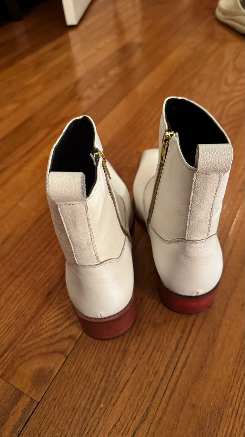White Leather Ankle Boots with Cuban heel - photo 2