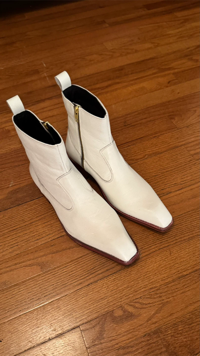 White Leather Ankle Boots with Cuban heel - photo 3