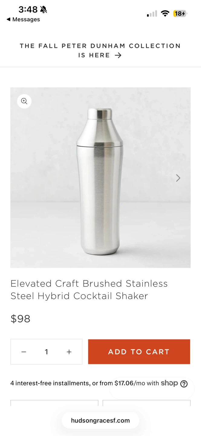 Elevated Craft Brushed Stainless Steel Cocktail Shaker