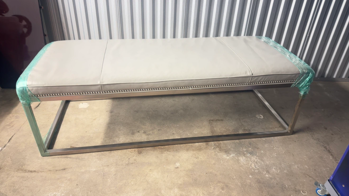 Modern Grey Upholstered Bench with Metal Frame