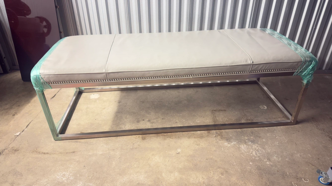 Modern Grey Upholstered Bench with Metal Frame - photo 2