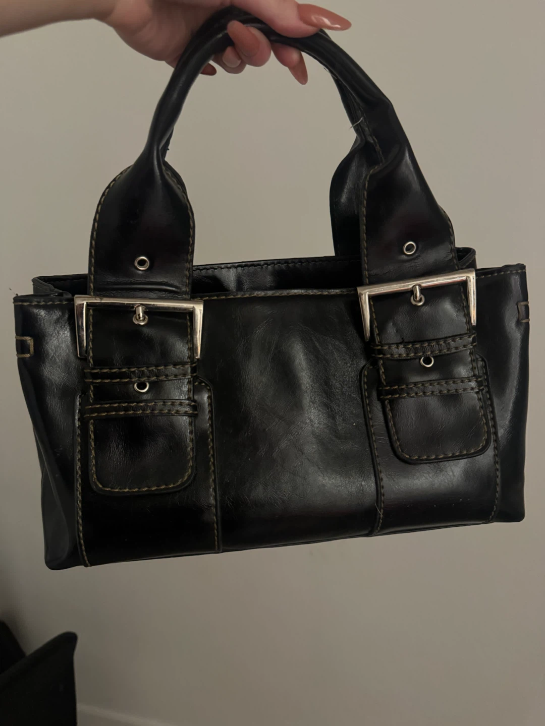 Black Handbag with Buckle Detail