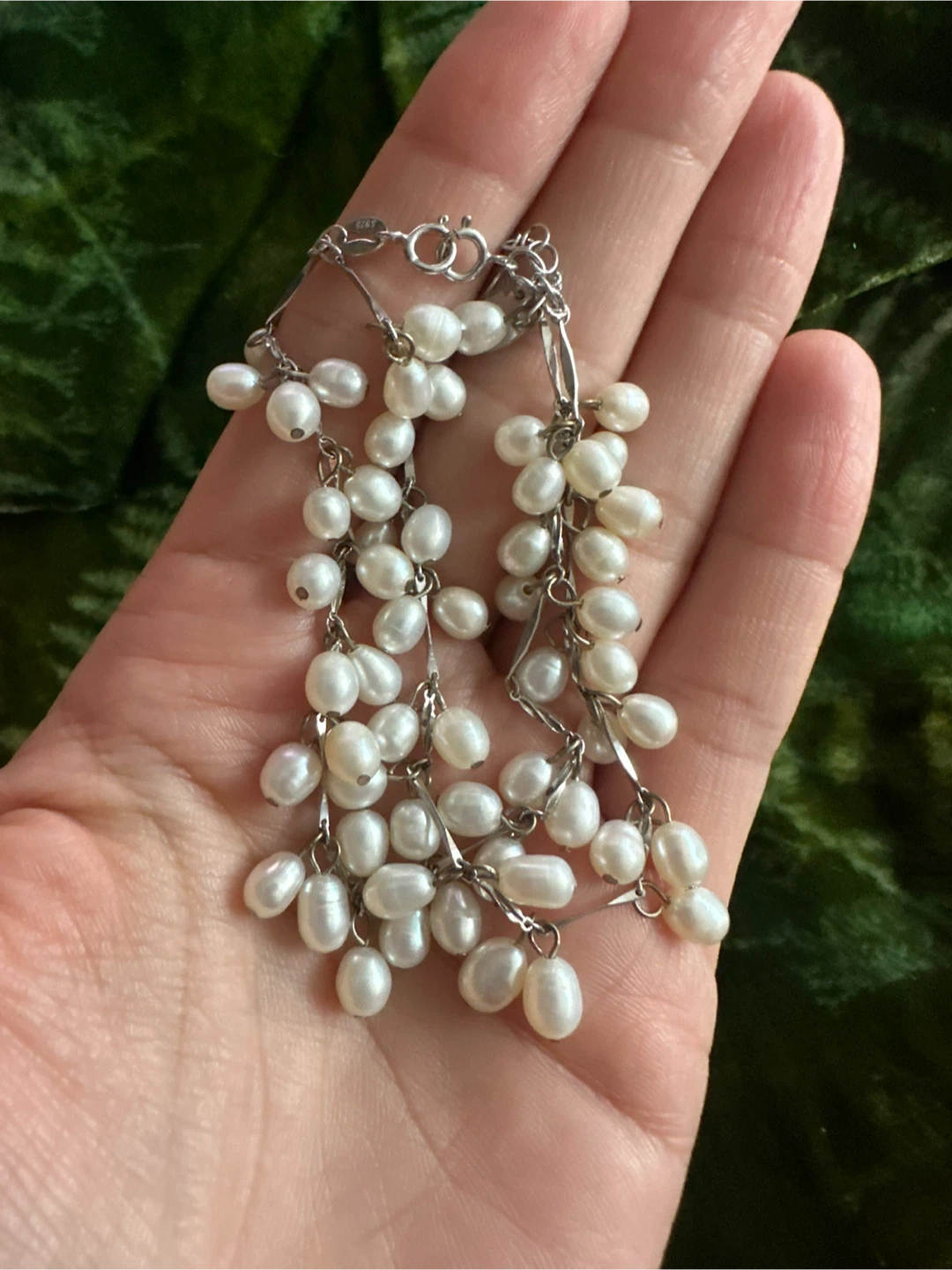 925 Sterling Silver natural Pearl Cluster Bracelet - photo 3