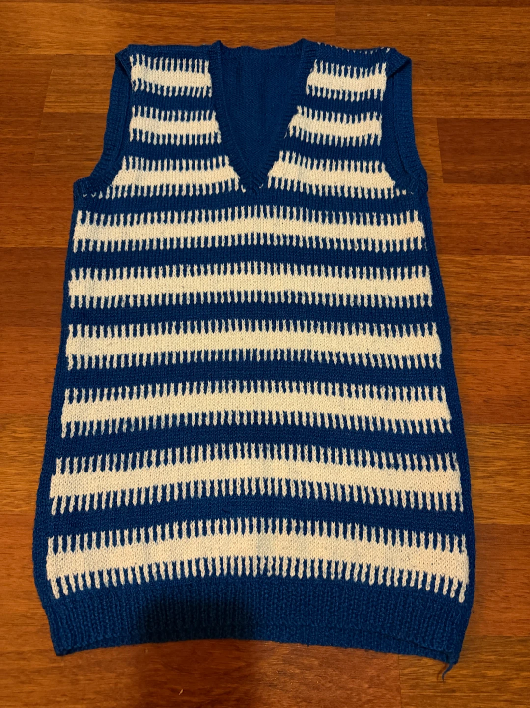 Blue and White Striped Knit Sweater Vest
