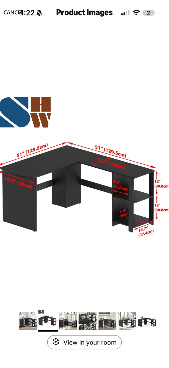 SHW L-Shaped Corner Desk - photo 5
