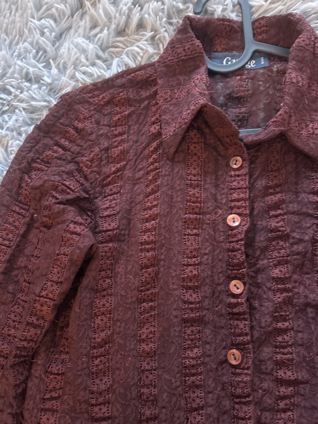 Garage Burgundy Lace Button-Down Shirt - photo 4