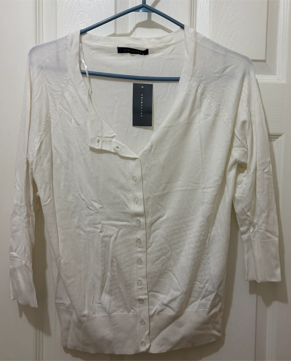 Suzy Shier White Button-Up Cardigan Size L/G