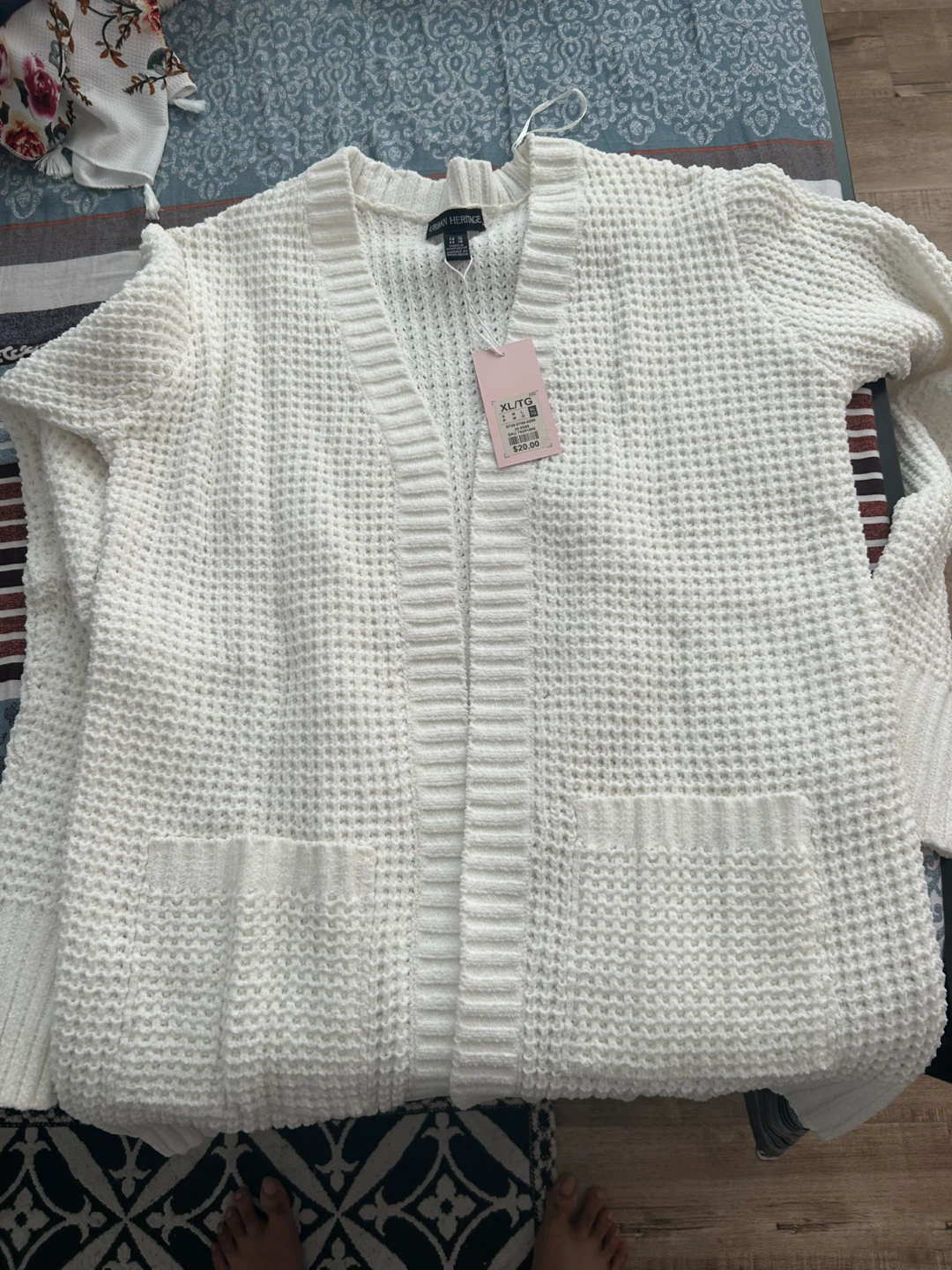 Urban Heritage White Waffle Knit Cardigan