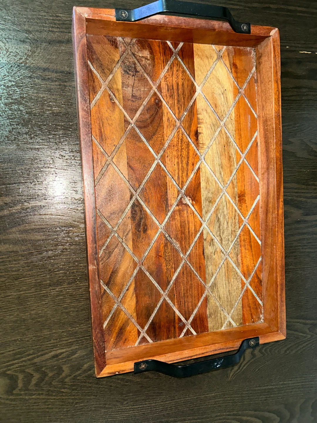 Wooden Serving Tray with Metal Handles
