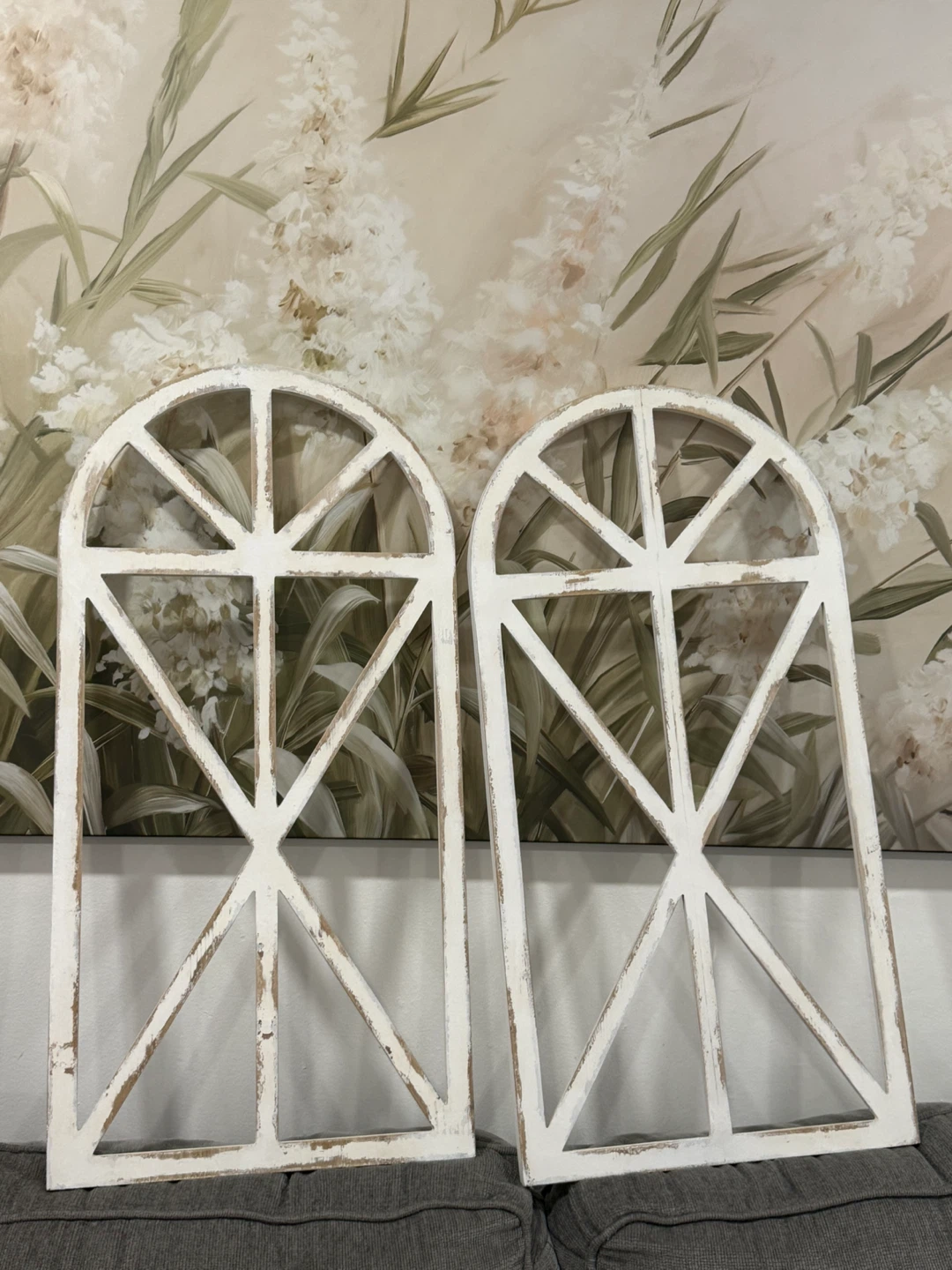 Set of Two Distressed White Arched Window Wall Decor