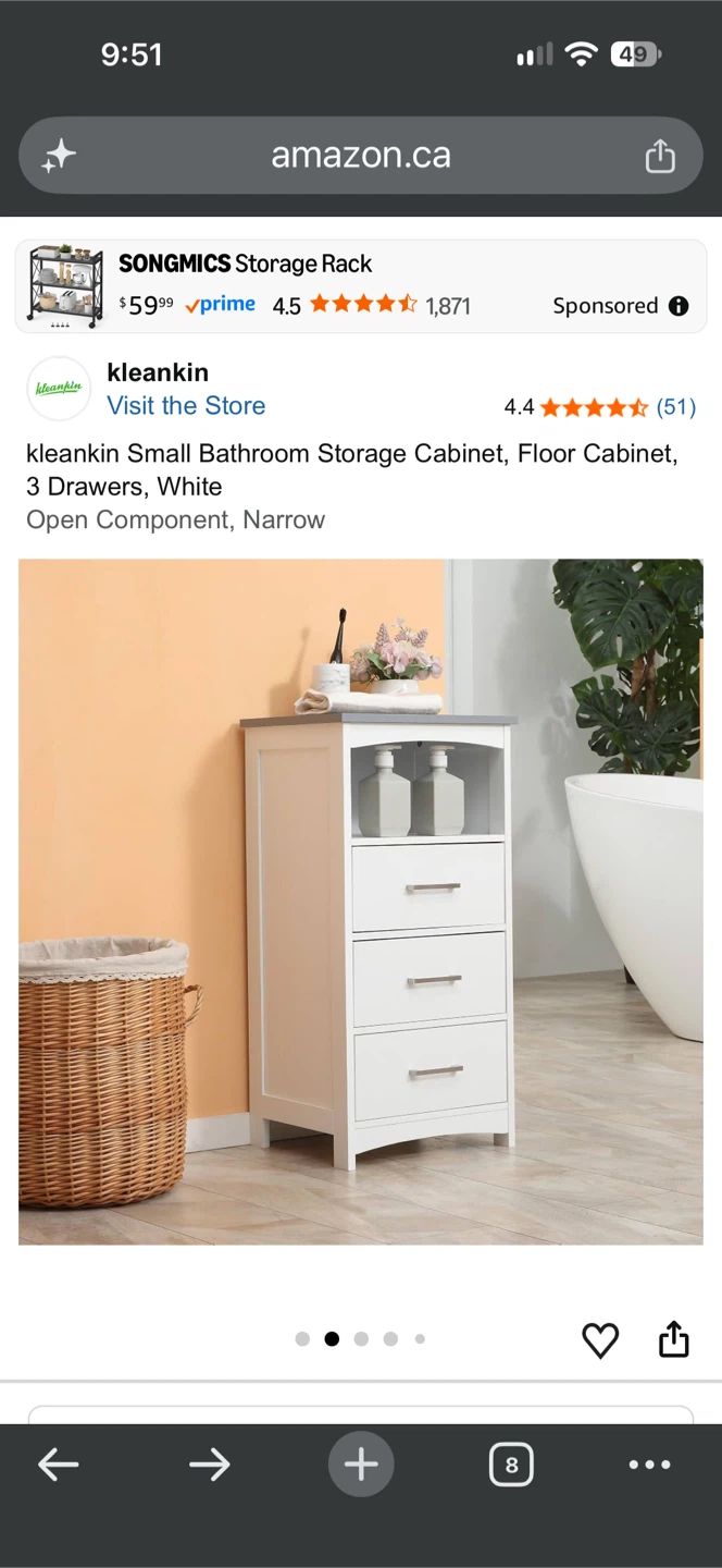 kleankin 3-Drawer Bathroom Floor Cabinet, White